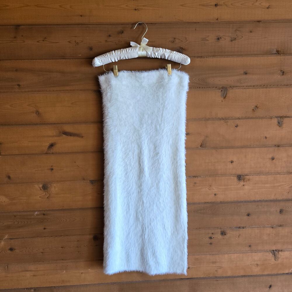 House of Harlow Skirt Maxi Soft Eyelash Teddy Ivory Fuzzy Slit NWOT Small Cozy - Picture 2 of 6